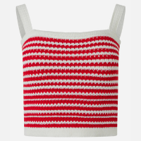 Blusa Cropped Sem Manga em Tricô com Listras BrancoVermelho