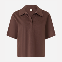 Blusa em Algodão com Gola Polo e Manga Curta Marrom