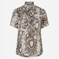 Blusa em Chiffon com Gola Laço e Estampa de Cobra Bege