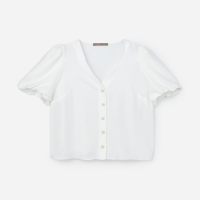 Blusa em Crepe com Botões e Manga Balonê Curve & Plus Size Branco