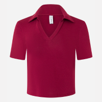 Blusa em Ribana com Gola Polo e Manga Curta Vinho