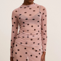 Blusa em Tule com Estampa Poá e Cava Raglan Rosa