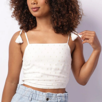 Blusa Feminina Cropped Berry & Co. Alcinha Lurex Branca