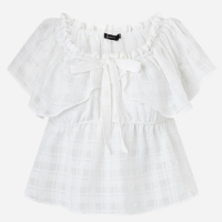 Blusa Peplum em Chiffon com Textura e Laço Frontal Branco