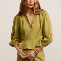 Blusa Peplum em Crepe com Manga Bufante Verde