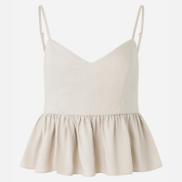 Blusa Peplum em Viscolinho com Decote V e Lastex Bege