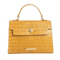 Bolsa Feminina Leopoldine Couro Legítimo Mostarda com Alça Removível e Fech
