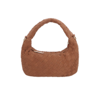 BOLSA HOBO DE ALÇA CURTA EM TRESSÊ DE CAMURÇA CARAMELO MÉDIA