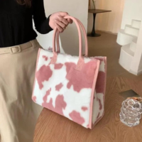 Bolsa De Mão Feminina De Pelúcia Macia Inverno Leopardo Vaca Impressão Saco