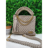 Bolsa Feito de Fio de Malha Crochê Alça de mão e ombro