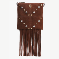 Bolsa Transversal Franjas Couro Camurça/Couro Marrom Escuro