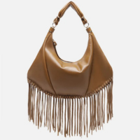 Bolsa Hobo Marrom Couro Média Franjas