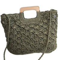 Bolsa Palha Ombro Alças Madeira Detalhada Transversal Verão 2025 - Neo