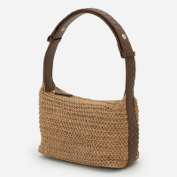 Bolsa Pequena com Efeito Ráfia Tressê e Alça Ajustável Boho Romântico Bege