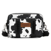 Bolsa tiracolo Montana West Wrangler Cow Print em material vegano preto