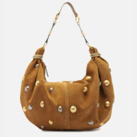 Bolsa Hobo Marrom Couro Acamurçado Grande Esferas