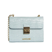 Bolsa Transversal Feminina Couro Legitimo Azul Claro Croco com Alça Corrent