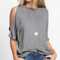 bonprix - Blusa com Ombros Vazados Cinza Mescla