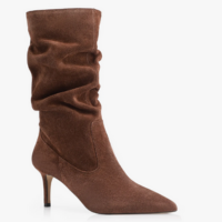 Bota Franzida Couro Camurça Marrom Escuro