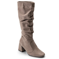 Bota Feminina Lumiss Camurça Suede Cano Longo Enrugada Slouchy Salto Bloco