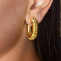 Brinco Argola textura Grossa Banhado a Ouro 18k