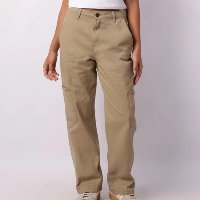 Calça Sarja Feminina Reta com Bolsos Cargo Bege