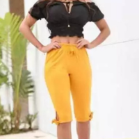 Calça Capri Amarela bermuda Capri de em malha Viscolycra com laço Shorts Ci