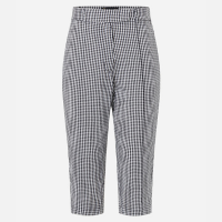 Calça Capri em Tricoline com Estampa Xadrez Vichy PretoBranco