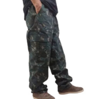 Calça Cargo Camuflada Sarja 100% Algodão 6 Bolsos