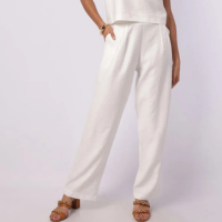 Calça Feminina Pantalona Viscose com Pregas Branca