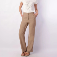 Calça Feminina Wide Leg Viscose Alfaiataria com Bolsos Bege