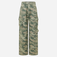 Calça Wide Leg com Cintura Baixa e Estampa Camuflada Verde