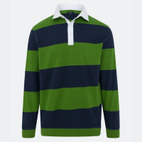 Camisa Polo Comfort com Gola Contrastante e Estampa Listrada AzulVerde