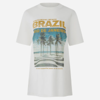 Camiseta T-shirt em Algodão com Estampa Copacabana Beach Brazil Branco