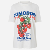 Camiseta Alongada em Algodão com Estampa Pomodoro Off White