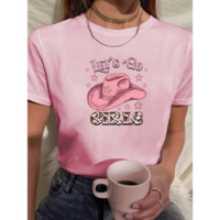 Camiseta Feminina Babylook Tshirt Chapeu Boiadeira Rosa Lets Go Girls 100%