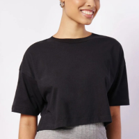 Camiseta Feminina Cropped Algodão Básica Preta