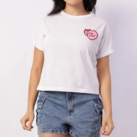 Camiseta Feminina Cropped Algodão Estampa Manga Curta Branca