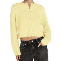 Cardigã Cioatin feminino tricotado com botão curto, amarelo leve