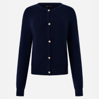 Cardigan Básico em Tricô Canelado com Botões Metalizados Azul Marinho