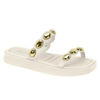 Chinelo Papete Feminino Moleca Duas Tiras Esferas Douradas Confortável Esti