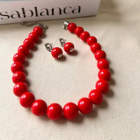 Colar e Brinco de Bola Lauane Tons Vermelho - Nilza Biju