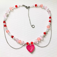 Colar ILY - colar de coração miçangas aço inoxidável vermelho rosa garganti