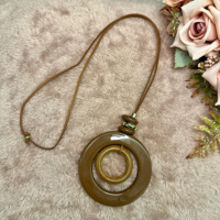 Colar longo max colar artesanal corda linha couro resina