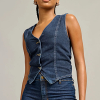 Colete Jeans Feminino Com Botões Azul