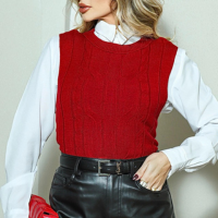 Colete tricot feminino trança inverno