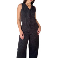 Conjunto Calça Alfaiataria + Colete Risca De Giz Feminino