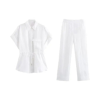 Conjunto De Camisa De Linho Elegante E Calças Casuais Para Mulheres, Estilo