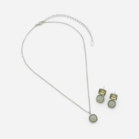 Conjunto de Colar Curto com Brinco e Pingente Redondo VerdePrata