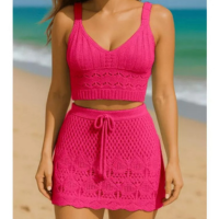 Conjunto Saída de Praia Feminina Tricot Verão 2026  Saia e Top de Tricô Ren